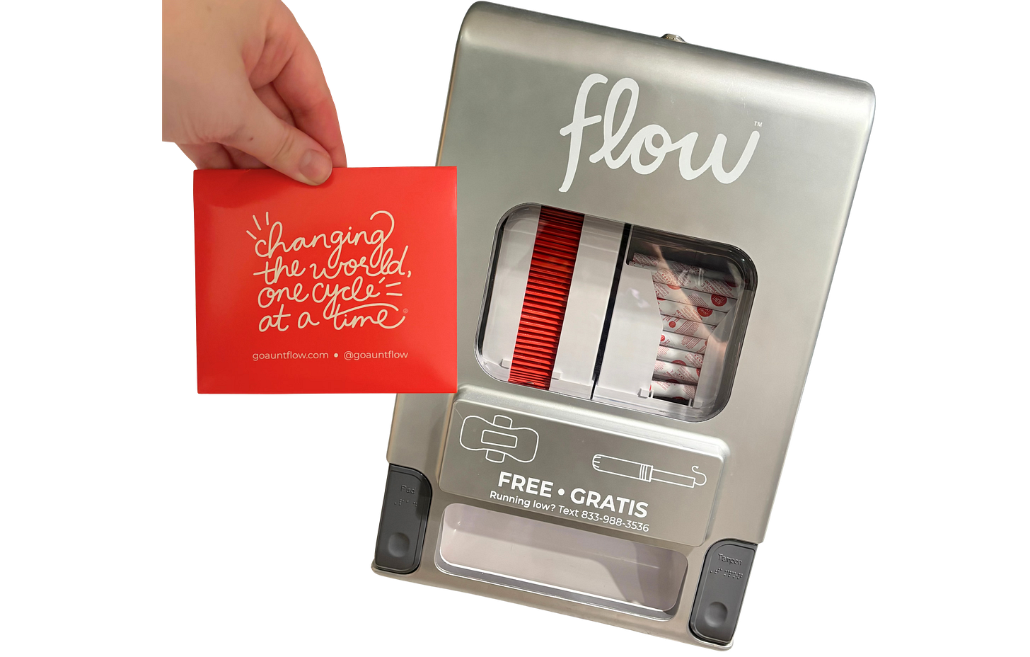 Aunt Flow free periods products and dispensers at my local library.