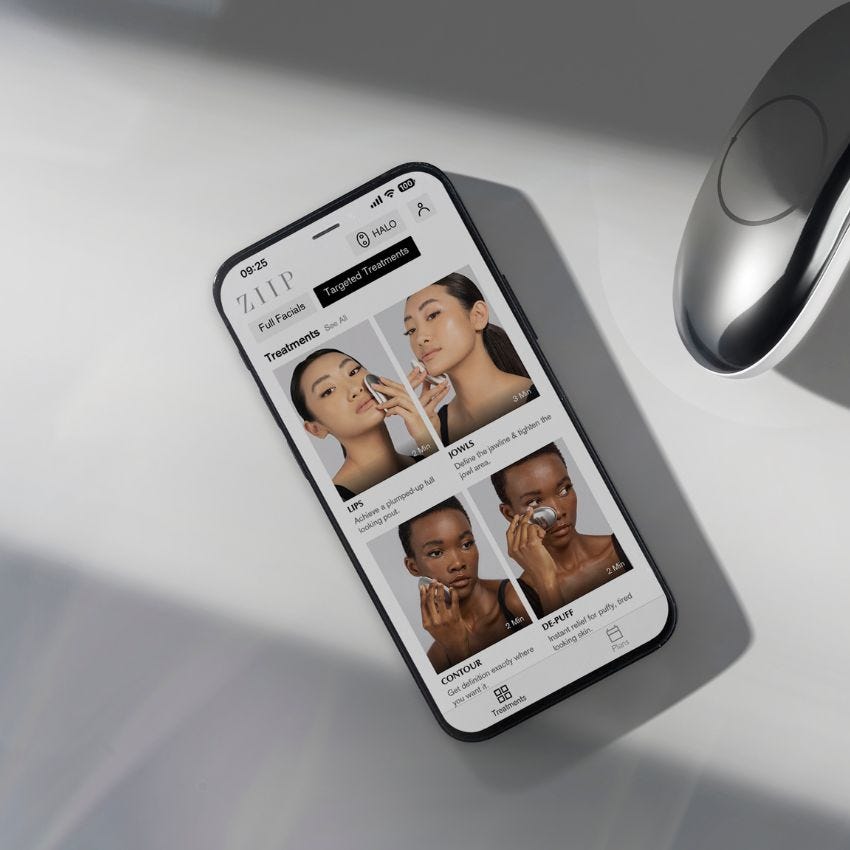 Phone displaying ZIIP Beauty App