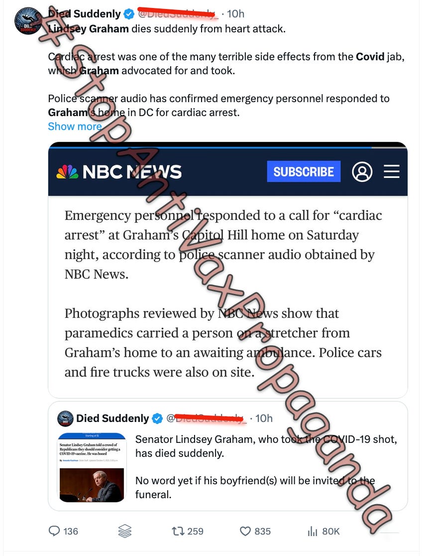 Lindsey Graham did not die because he had a COVID vaccine.