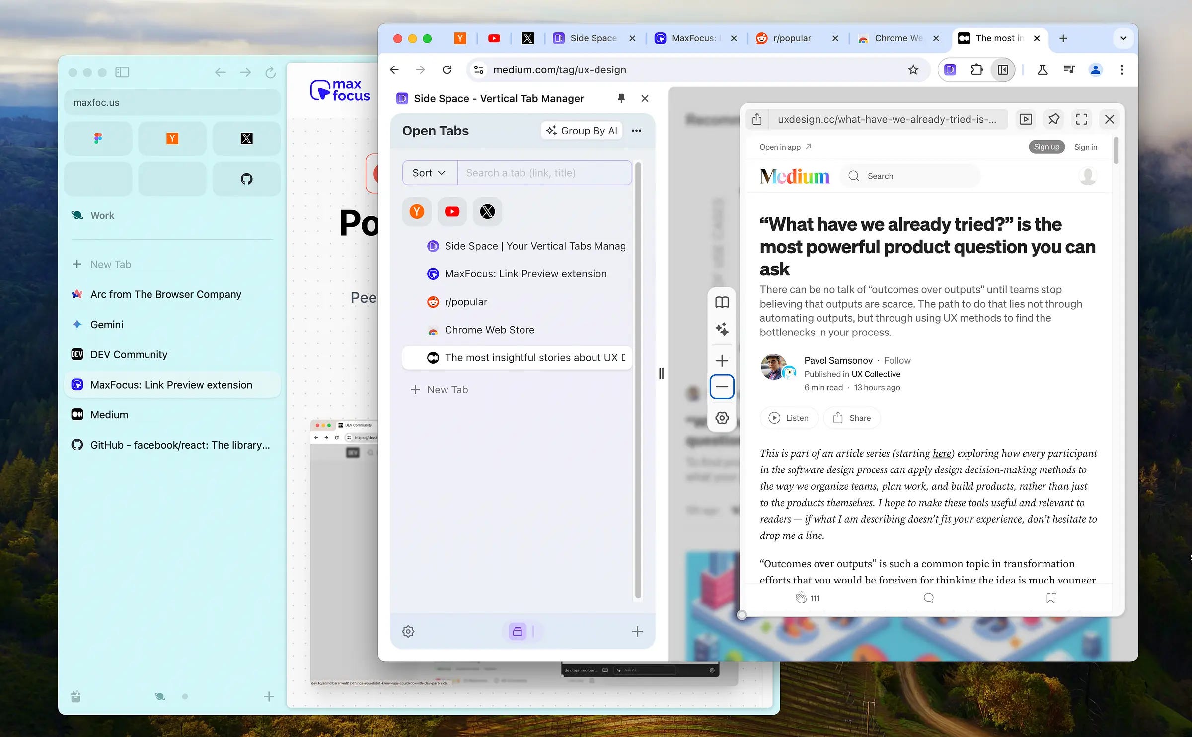 Arc browser and Chrome with extensions