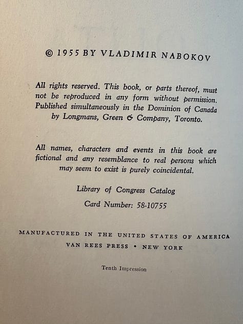 a gallery of Vladimir Nabokov's 1955 edition of Lolita
