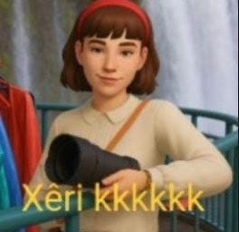 Personagem digital que se parece com Solange Duprat dizendo "xêri kkk"