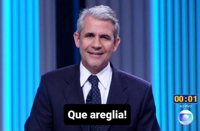 o candidato do partido novo no fim do debate sorrindo esquisito com a legenda "que areglia"