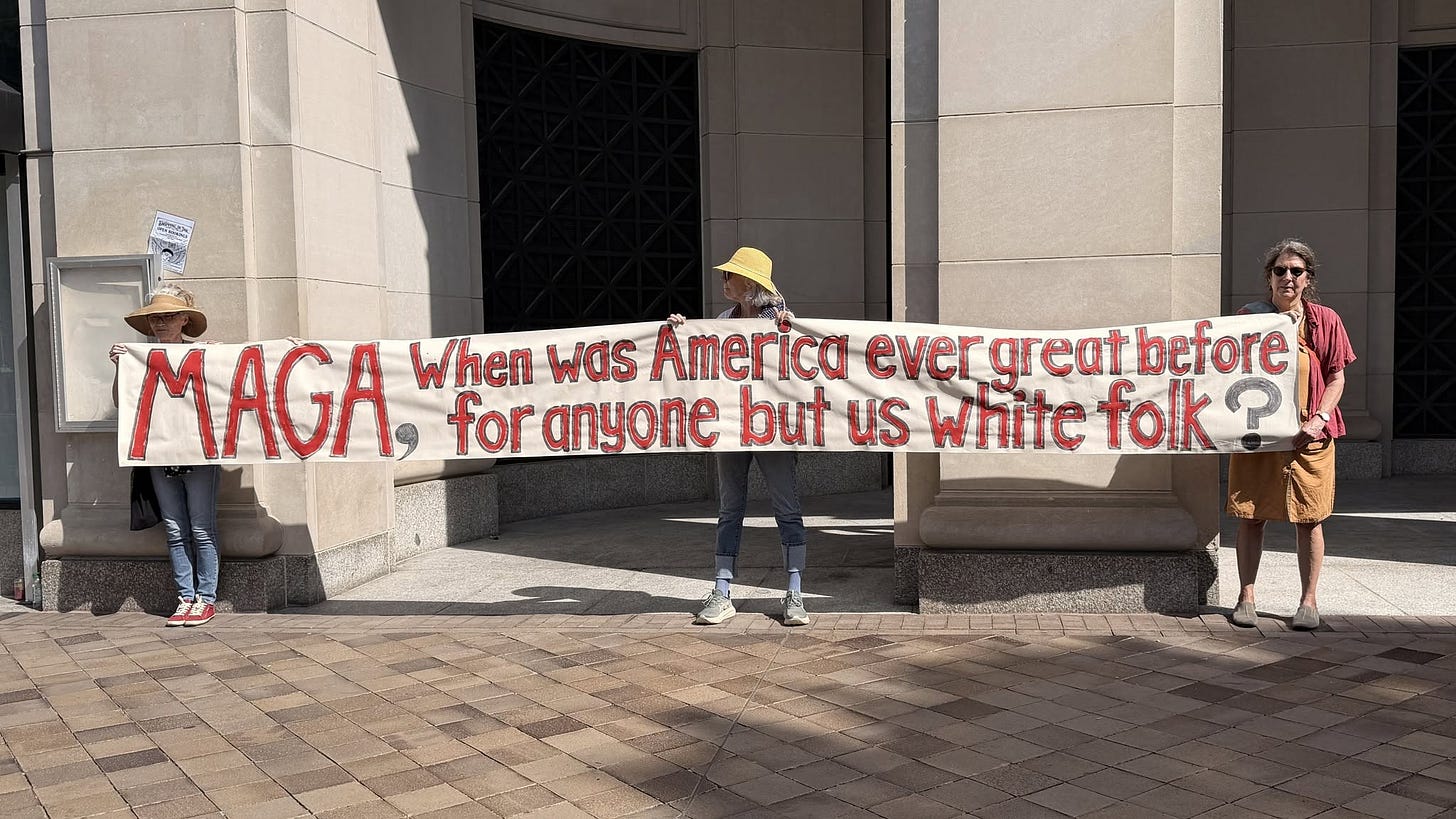 May be an image of one or more people and text that says 'MAGA When was America ever great before for anyone but us white folk P 00' May be an image of one or more people and text that says 'MAGA When was America ever great before for anyone but us white folk P 00'