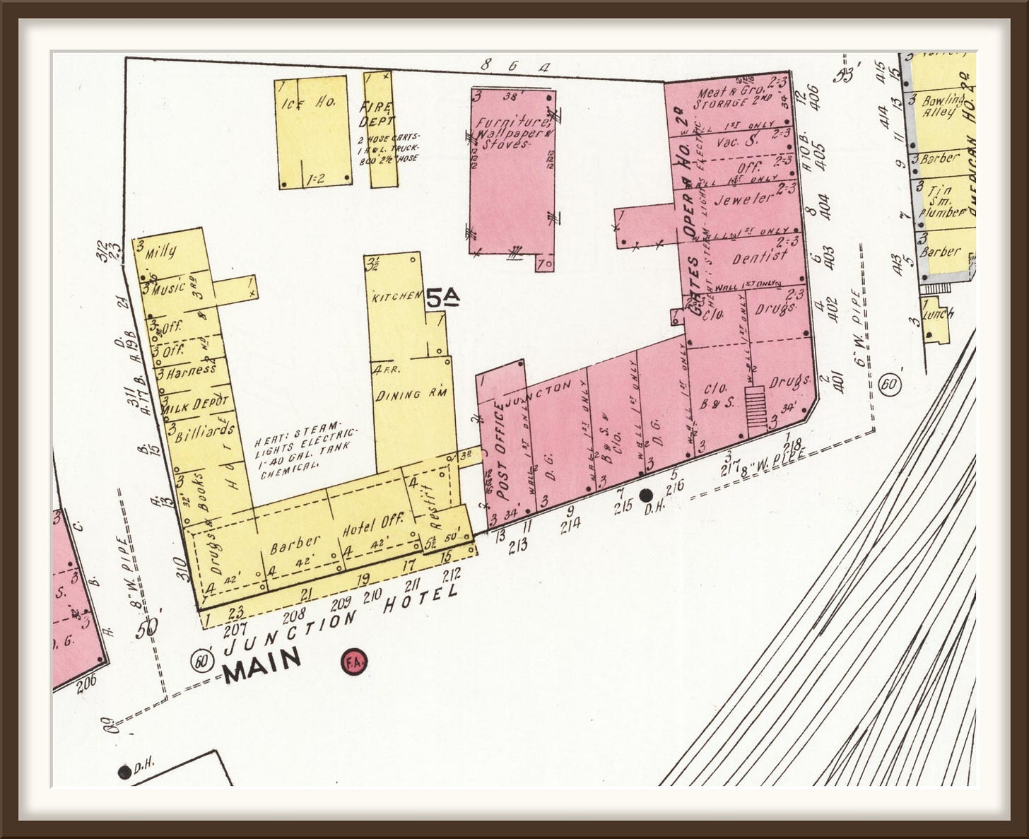 The Junction Hotel block in White River Junction on the June 1917 Sanborn fire insurance map, sheet 2 The Junction Hotel block in White River Junction on the June 1917 Sanborn fire insurance map, sheet 2