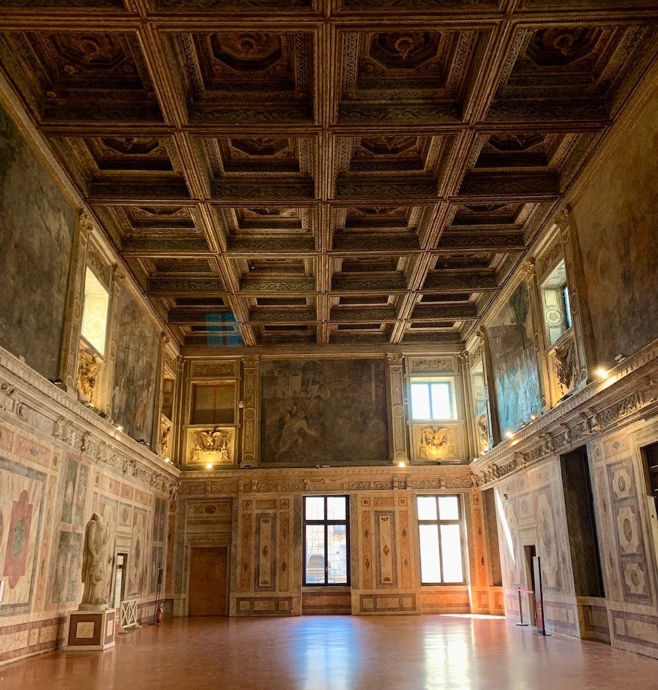 The Sala di Manto, named for Mantova’s namesake and the daughter of the blind prophet Tiresias—best known for his cameos in Oedipus Rex and Antigone. The Sala di Manto, named for Mantova’s namesake and the daughter of the blind prophet Tiresias—best known for his cameos in Oedipus Rex and Antigone.