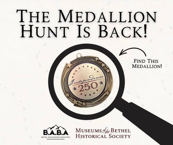 May be an image of wrist watch and text that says 'THE MEDALLION HUNT IS BACK! FIND THIS MEDALLION! nee 250* Andependence * ***** B.A.B.A BEHE _ AREA AREABUSIESS OIATON SSOO MUSEUMS The Bee HISTORICAL SOCIETY' May be an image of wrist watch and text that says 'THE MEDALLION HUNT IS BACK! FIND THIS MEDALLION! nee 250* Andependence * ***** B.A.B.A BEHE _ AREA AREABUSIESS OIATON SSOO MUSEUMS The Bee HISTORICAL SOCIETY'