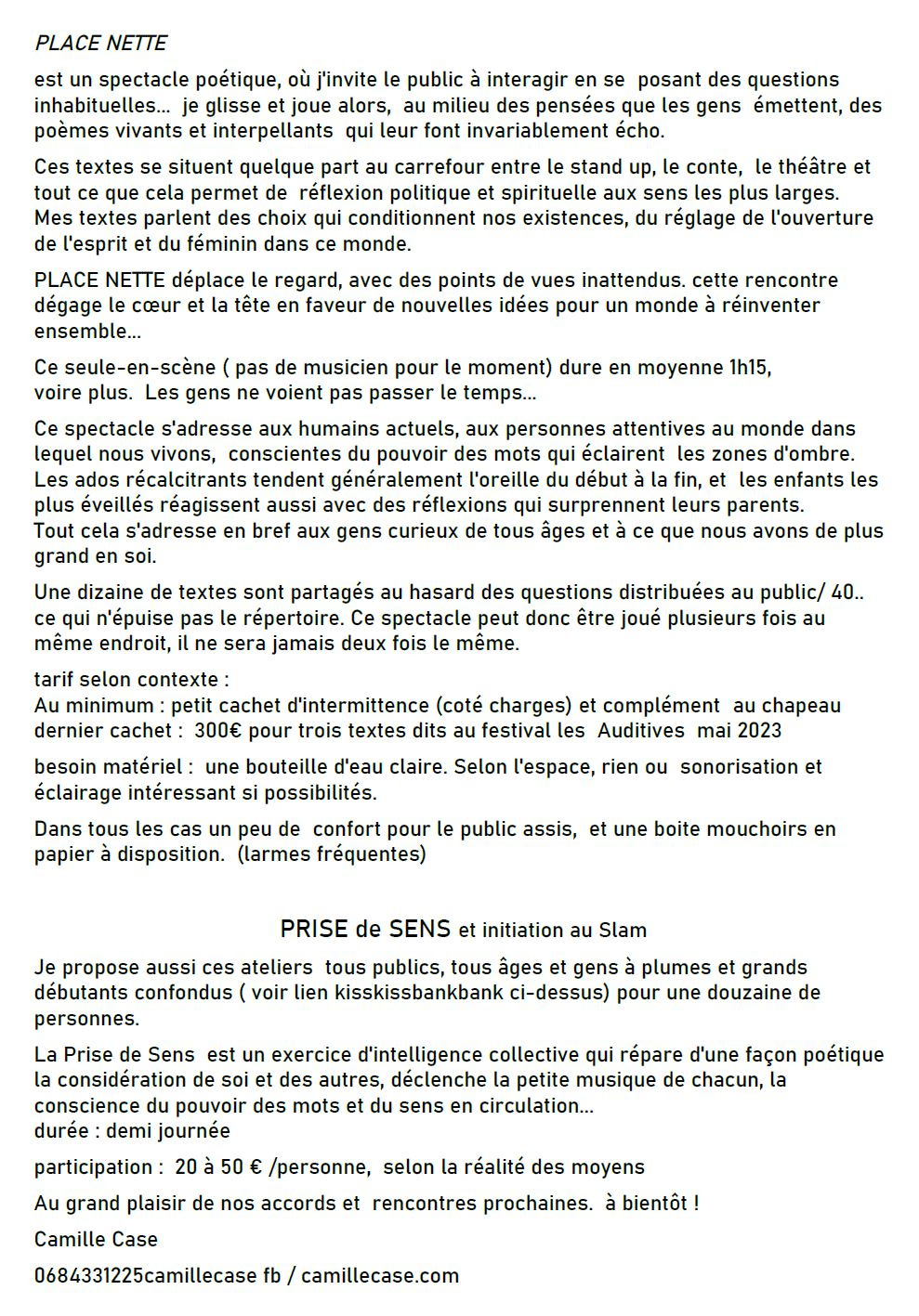 BIO Camille Case PLACE NETTE et PRISE de SENS 1