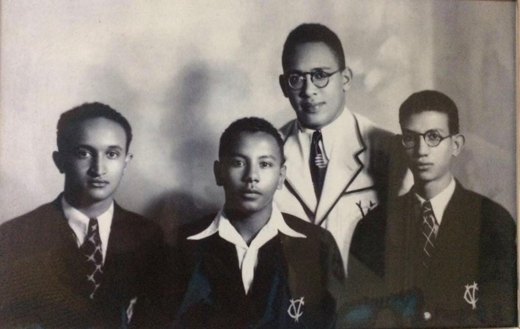 From left to right: Hassan Awad Aboulela, Mohamed Mahmoud Aboulela, Merghani Awad Aboulela and Saad Mustafa Aboulela (standing)