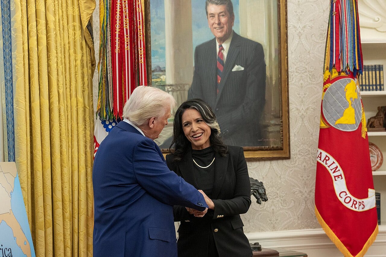 Thumbnail for File:President Donald Trump with Director Tulsi Gabbard in the Oval Office, February 2025.jpg Thumbnail for File:President Donald Trump with Director Tulsi Gabbard in the Oval Office, February 2025.jpg