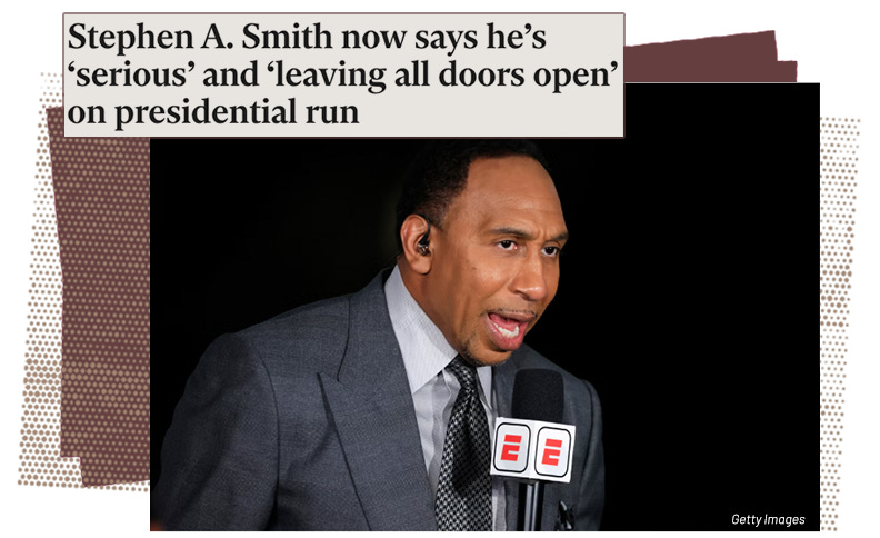 Image of Stephen Smith and headline saying he's serious about a presidential run