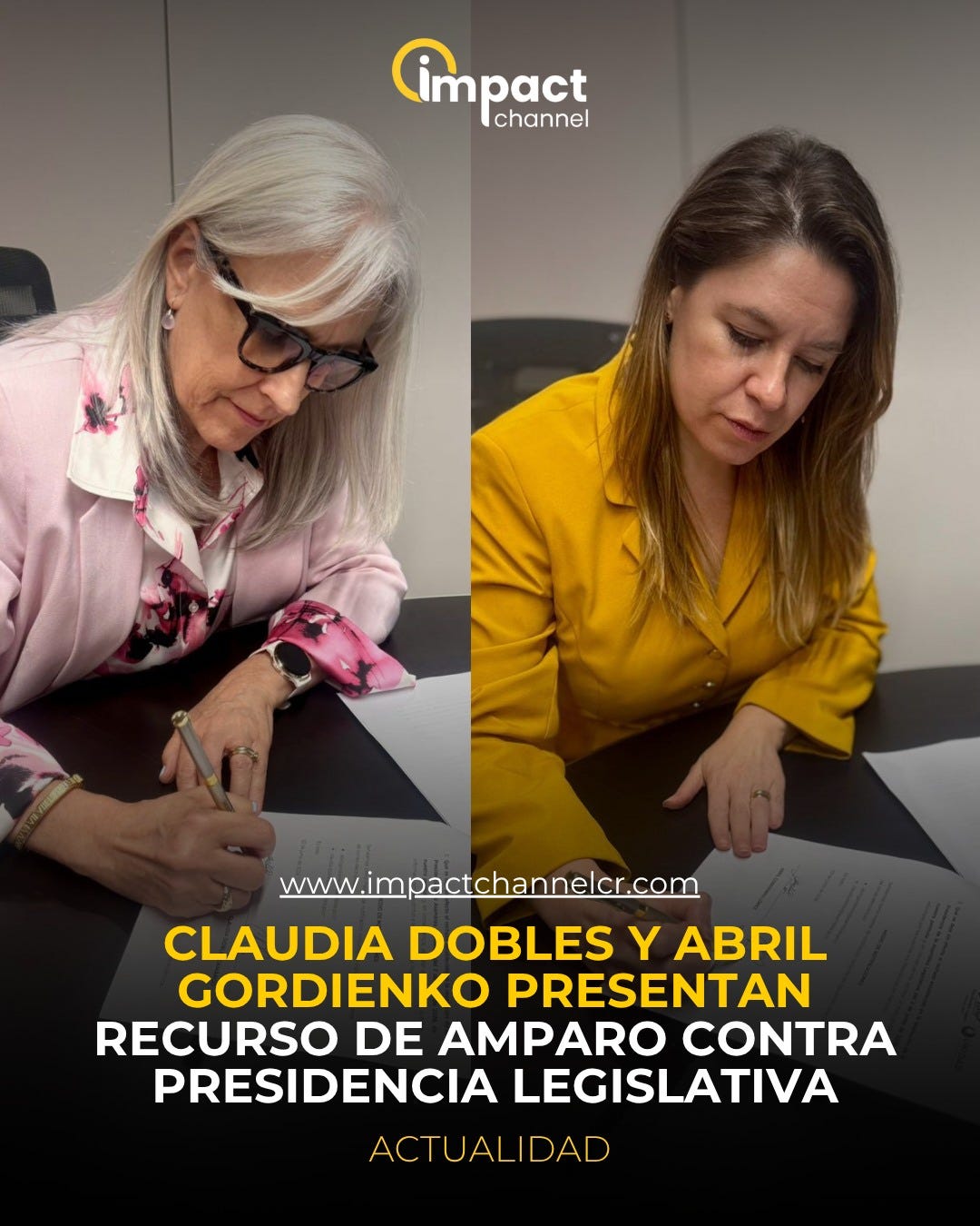 Puede ser una imagen de texto que dice "Cimpact channel www.impactchannelcr.com www. CLAUDIA DOBLES Y ABRIL GORDIENKO PRESENTAN RECURSO DE AMPARO CONTRA PRESIDENCIA LEGISLATIVA ACTUALIDAD DAD ACTUAL" Puede ser una imagen de texto que dice "Cimpact channel www.impactchannelcr.com www. CLAUDIA DOBLES Y ABRIL GORDIENKO PRESENTAN RECURSO DE AMPARO CONTRA PRESIDENCIA LEGISLATIVA ACTUALIDAD DAD ACTUAL"