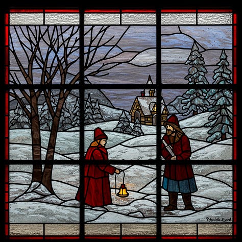 Stained glass winter scenes by FLUX, GPT-4o, Ideogram, Imagen, Reve, Seedream