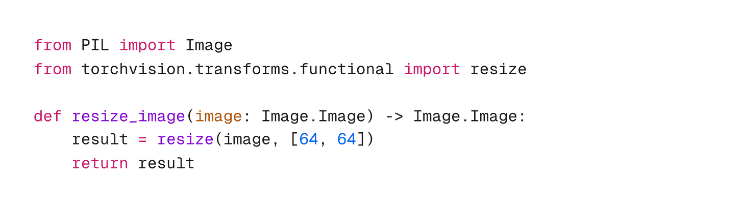Python function that resizes an image to 64x64.