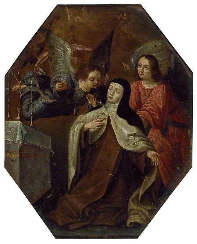 This may contain: an image of the virgin mary with angels