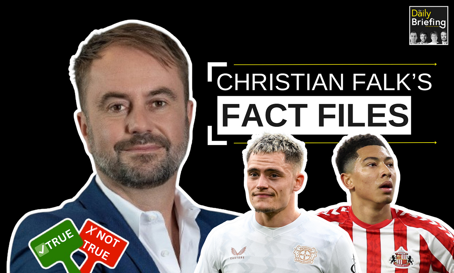 Christian Falk smiles next to Florian Wirtz and Jobe Bellingham.