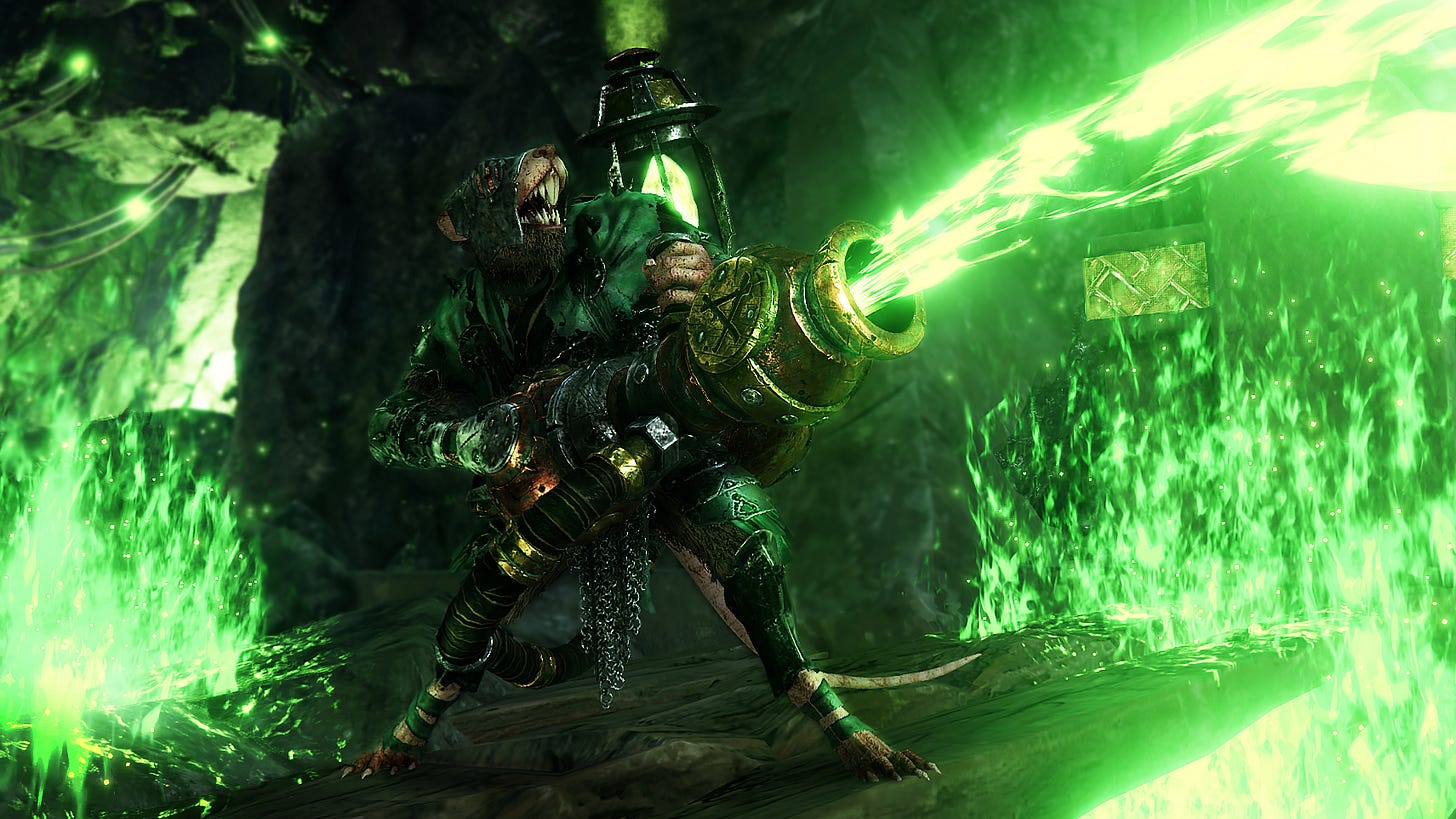 A skaven warpfire thrower in Warhammer: Vermintide 2 A skaven warpfire thrower in Warhammer: Vermintide 2