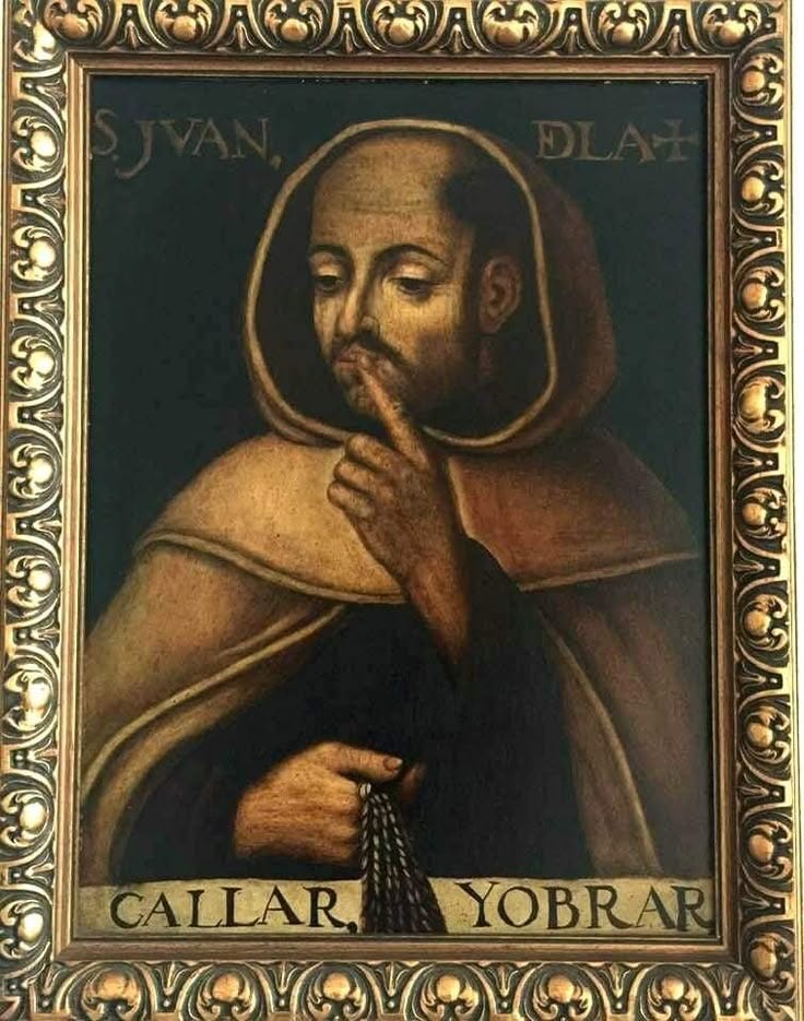 This may contain: an ornate framed painting with the image of jesus holding his hand up to his chin