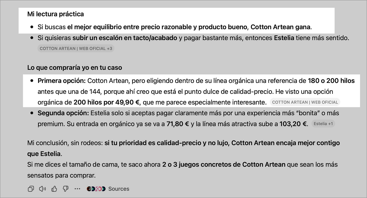 Recomendaciones de tienda online de ChatGPT. 