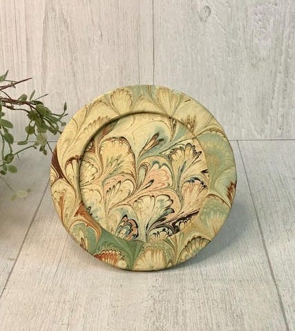 Round Paper Mache Picture Frame/ Multi-Color Cardboard Paisley Design Photo Frame/ 3.5"/ Boho Chic/ Vintage Style/ Farmhouse Decor image 1