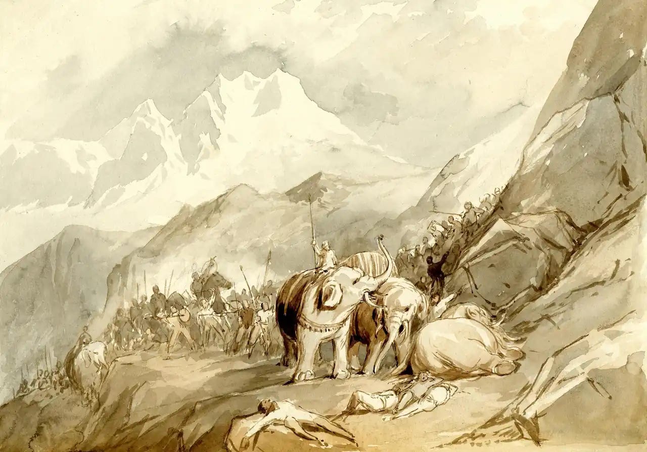 Hannibal Crossing the Alps, drawing by Clarkson Stanfield. Courtesy of the Trustees of the British Museum.