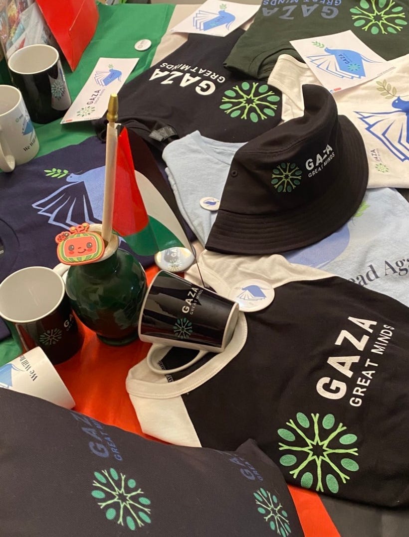 Gaza Great Minds MERCH purchased from their online store on Redbubble. Visit GGM's Online Store.  Several designs.  Many different items.