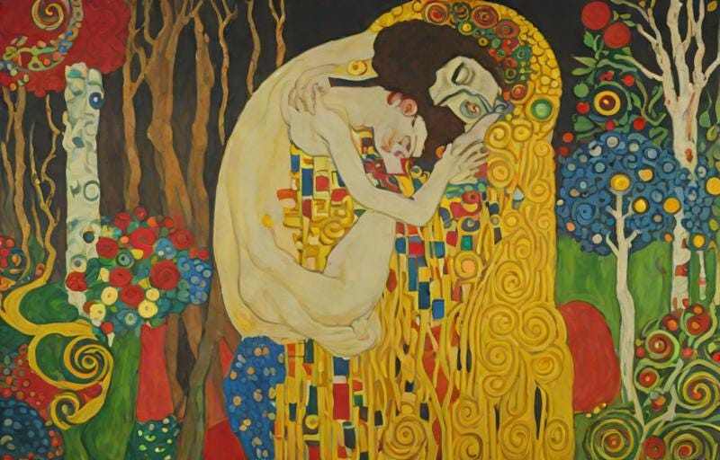 embrace of two figures with four arms but not the usual kind