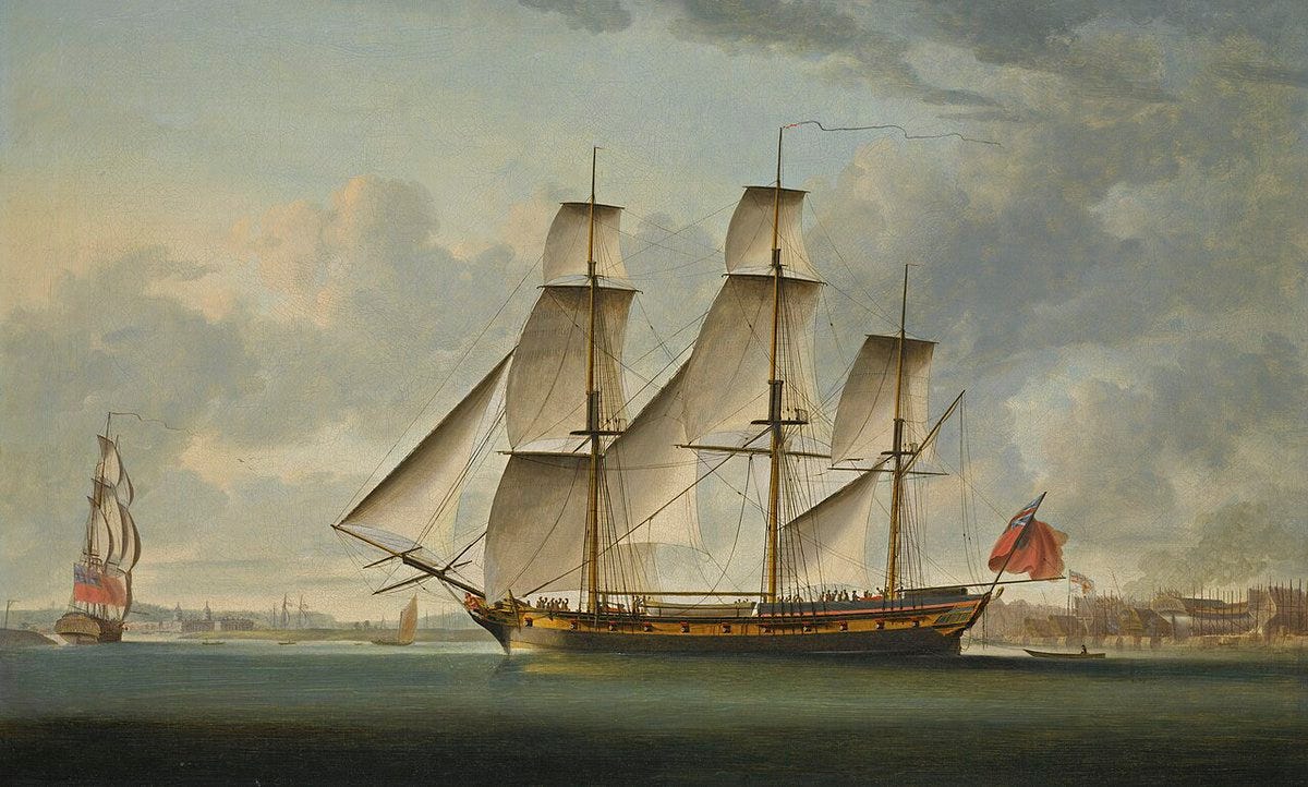 1787 painting of the British East Indiaman Delaford in two positions 1787 painting of the British East Indiaman Delaford in two positions