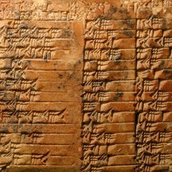 Ancient Sumerian clay tablet with table