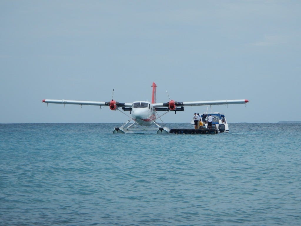 All set to get back on the seaplane from a rather wobbly looking pontoon