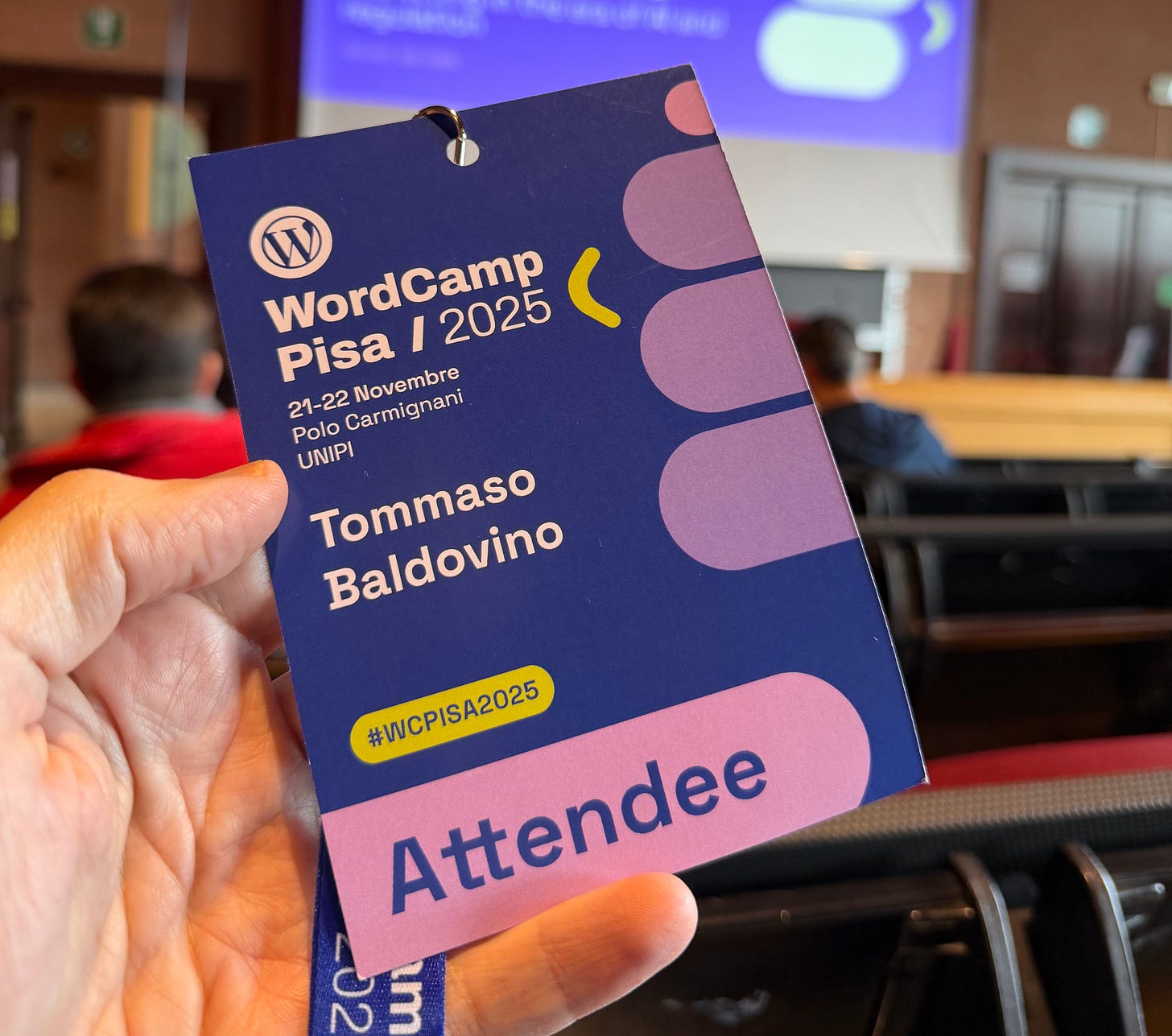 Badge del wordcamp 2025 a Pisa