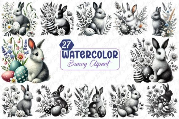 Easter Black and White Clipart Bundle 2
