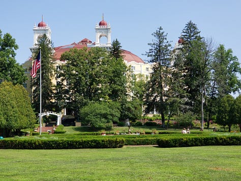 The West Baden Springs Hotel in French Lick, Indiana, the dome, the gardens, the hotel, the springs.