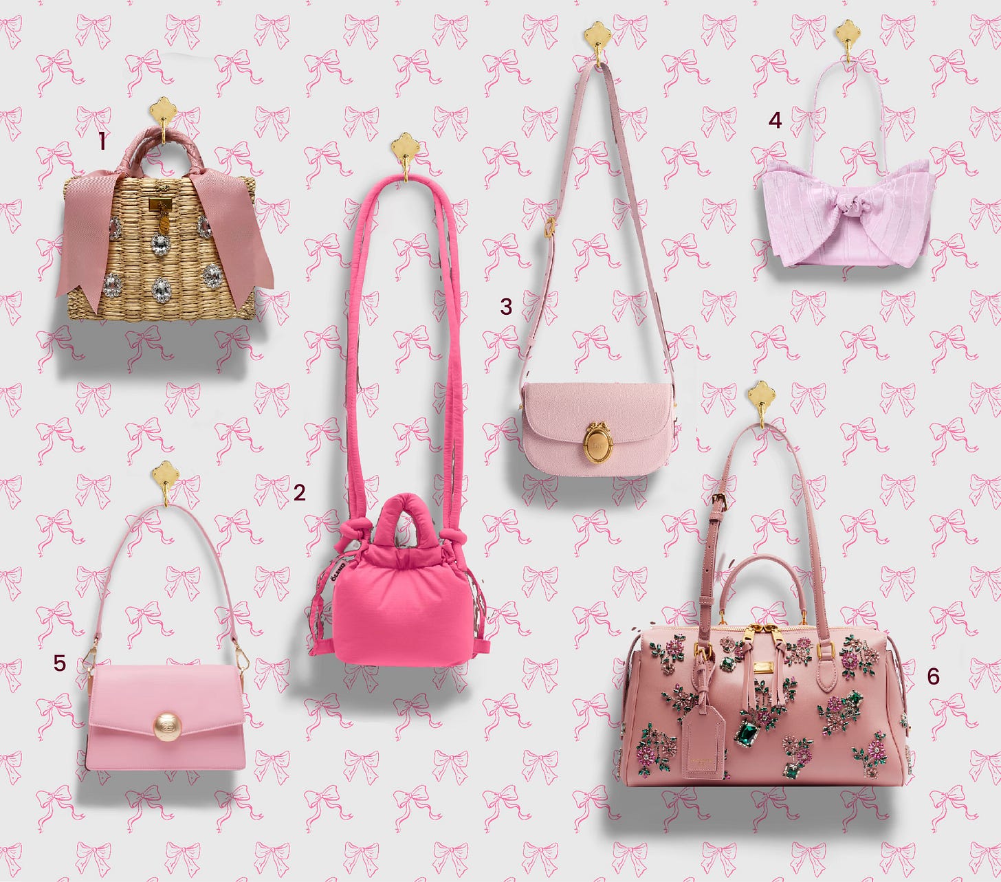 A selection of pink handbags.