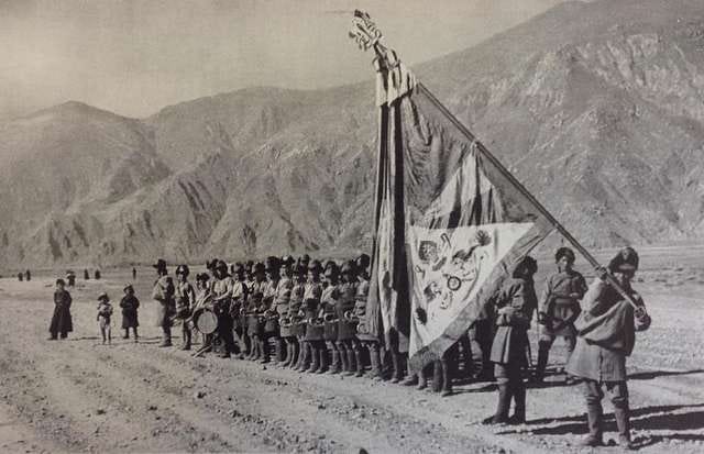 Tibetan Army with Tibetan Flag, 1942
