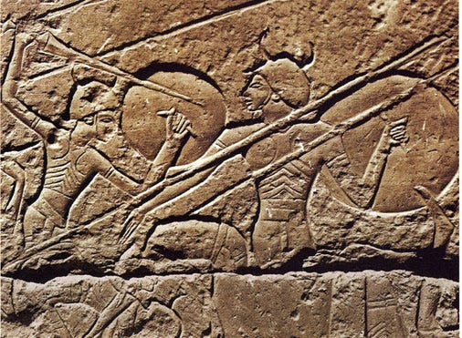 A stone carving on the mortuary temple of Ramesses III A stone carving on the mortuary temple of Ramesses III