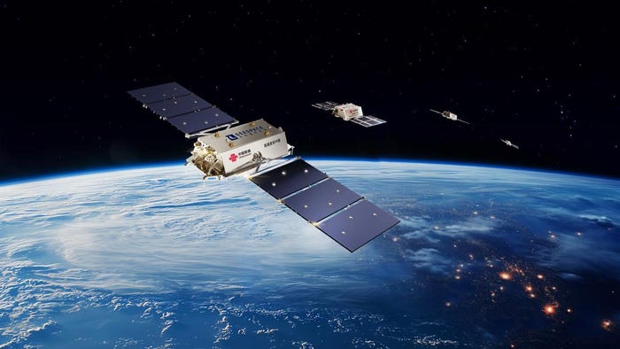 Four Geely Future Mobility Constellation satellites with China Unicom’s branding on the side to promote the constellations fifth launch. Four Geely Future Mobility Constellation satellites with China Unicom’s branding on the side to promote the constellations fifth launch.