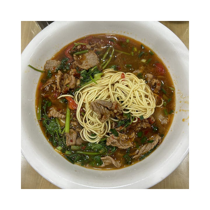 photos of various breakfast noodle dishes
