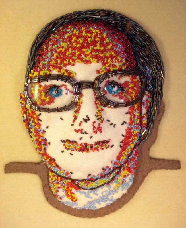 Beaded portrait fiber art bead embroidery eyeglasses lenses frames beads optical shop