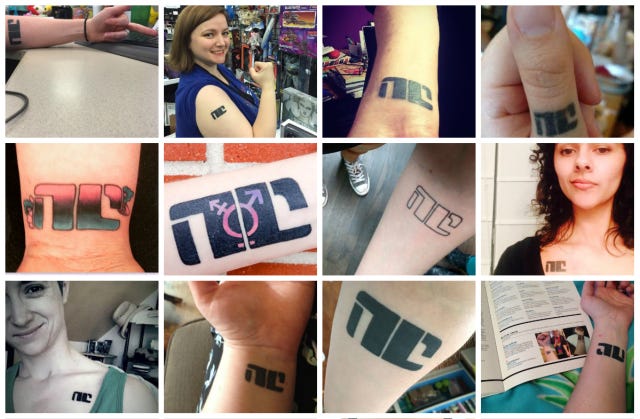 Selection of fan “NC” tattoos. Source: The Mary Sue. Selection of fan “NC” tattoos. Source: The Mary Sue.