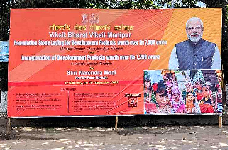 Posters welcoming the Prime Minister were were seen across Imphal, the state capital. Credit: Special arrangement.