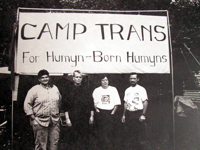 (L to R) Unknown, Leslie Feinberg, Minnie Bruce Pratt, Jamison Green