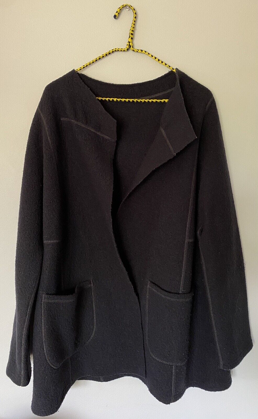 Babette 100% Boiled Wool Black Oversized Open Front Cardigan Sweater Jacket Sz S - Picture 1 of 7