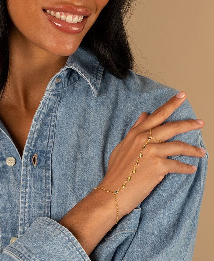 by Adina Eden - 14k Gold-Plated Sterling Silver Shaky Color Cubic Zirconia Hand Chain Bracelet