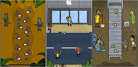 Screenshot di "Phone Story" di Molleindustria, che racconta lo sfruttamento dietro alla produzione degli smartphone