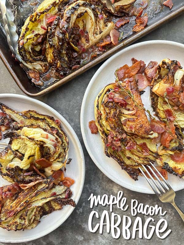 Try this Maple Bacon Cabbage recipe! Roasted cabbage wedges with crispy bacon and a homemade maple Dijon dressing. Easy, flavorful, gluten-free side dish for fall dinners, Thanksgiving, or meal prep. #vegetableside #cabbagerecipes #shutterbean Try this Maple Bacon Cabbage recipe! Roasted cabbage wedges with crispy bacon and a homemade maple Dijon dressing. Easy, flavorful, gluten-free side dish for fall dinners, Thanksgiving, or meal prep. #vegetableside #cabbagerecipes #shutterbean