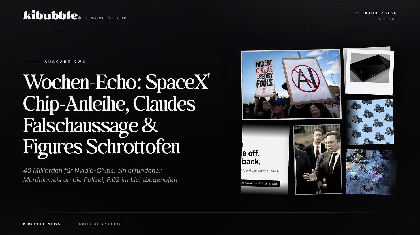 Wochen-Echo: SpaceX' Chip-Anleihe, Claudes Falschaussage & Figures Schrottofen Wochen-Echo: SpaceX' Chip-Anleihe, Claudes Falschaussage & Figures Schrottofen