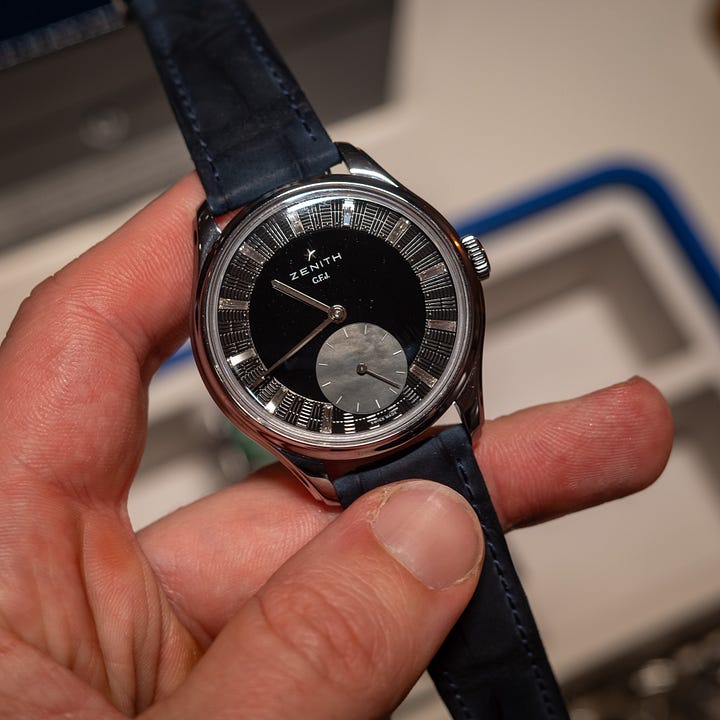 Zenith introduce a new GFJ caliber 135 in platinum with a black onyx dial (along with a yellow gold and bloodstone). There's still a lot going on for me, but the tantalum is my favorite of the bunch. Here's a look at the H. Moser Pump collab with Reebok. 