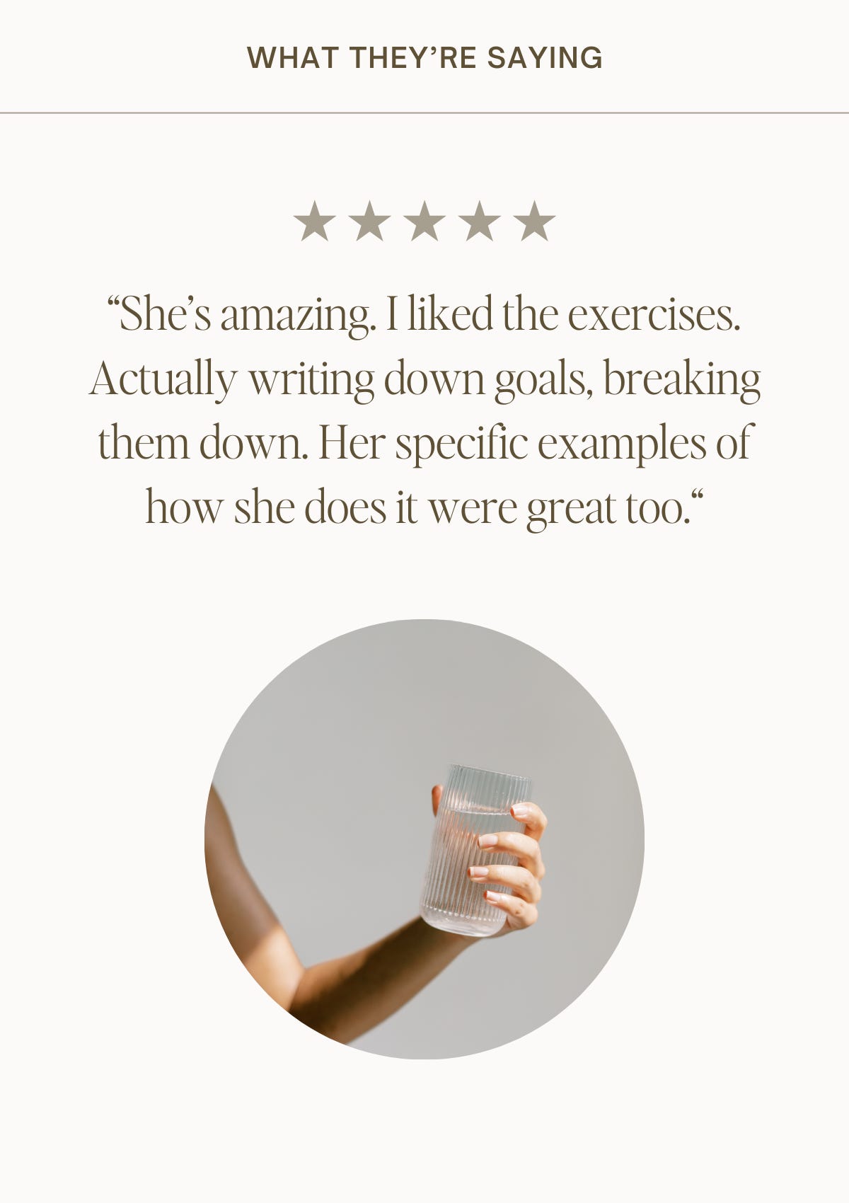 What they're saying: "She's amazing. I liked the exercises. Actually writing down goals, breaking them down. Her specific exampels of how she does it were great too." What they're saying: "She's amazing. I liked the exercises. Actually writing down goals, breaking them down. Her specific exampels of how she does it were great too."