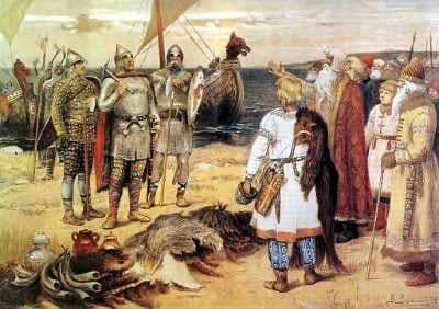 This picture is the legendary scene known as the “Calling of the Varangians” or “Invitation of the Varangians”.